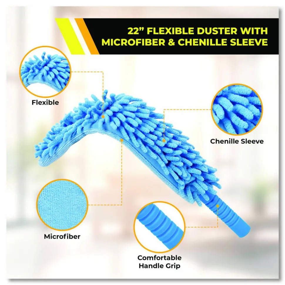 Gritt Commercial Flexible Wand Duster with Microfiber and Chenille Sleeve and 20" Pole, 3/Kit