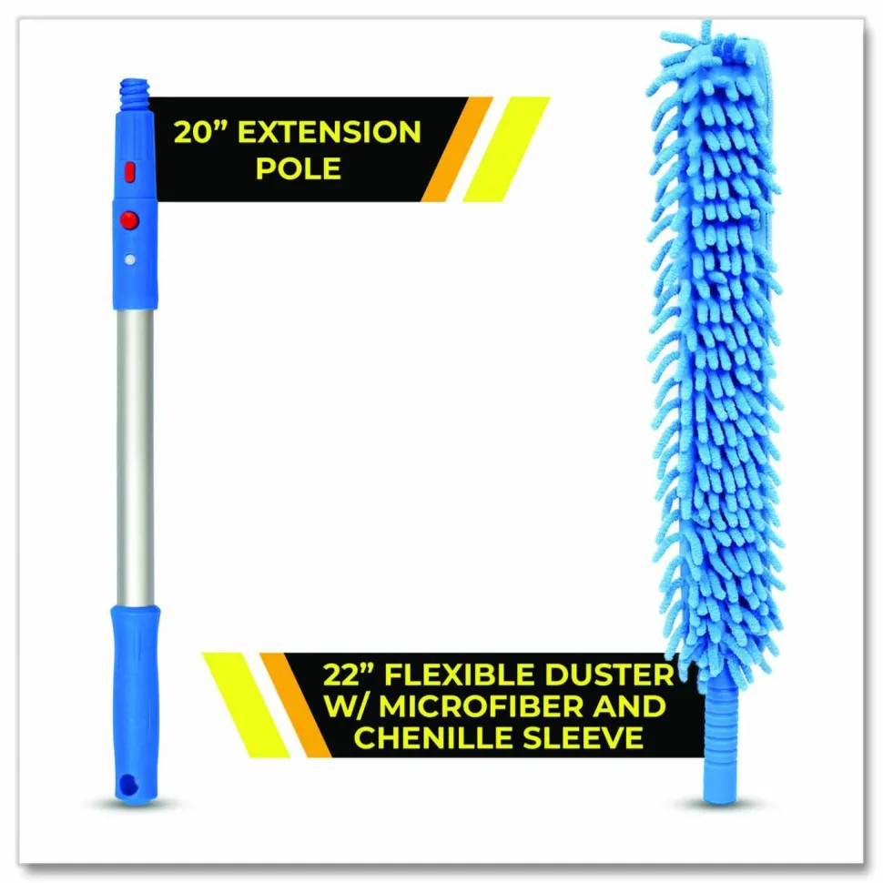 Gritt Commercial Flexible Wand Duster with Microfiber and Chenille Sleeve and 20" Pole, 3/Kit