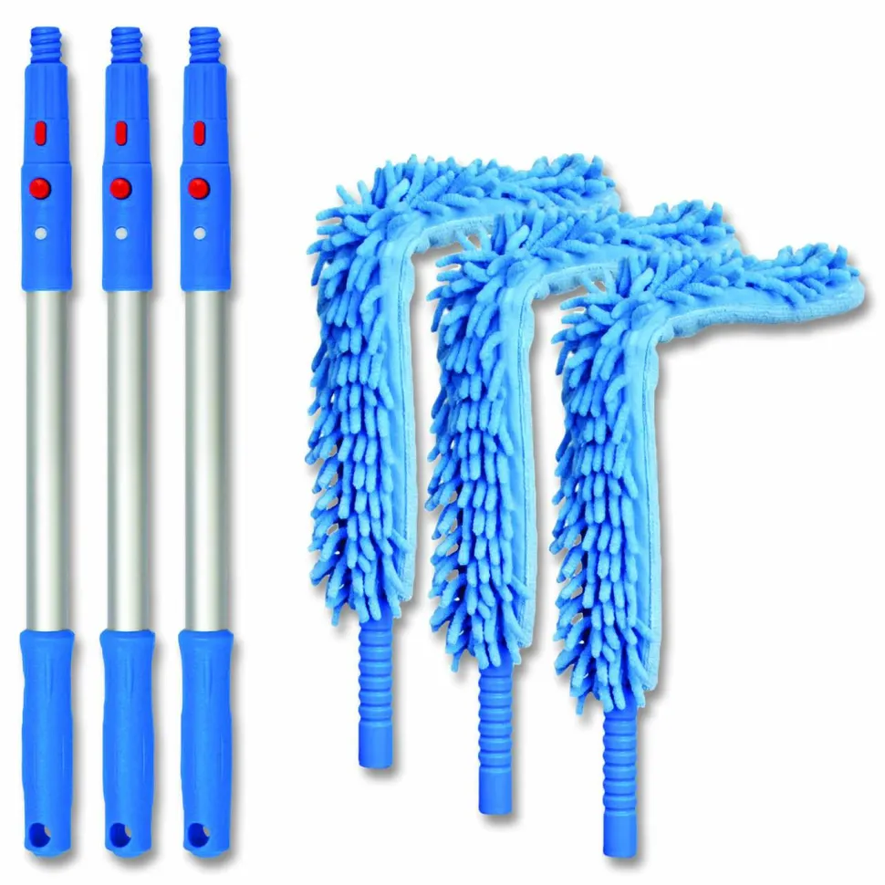 Gritt Commercial Flexible Wand Duster with Microfiber and Chenille Sleeve and 20" Pole, 3/Kit