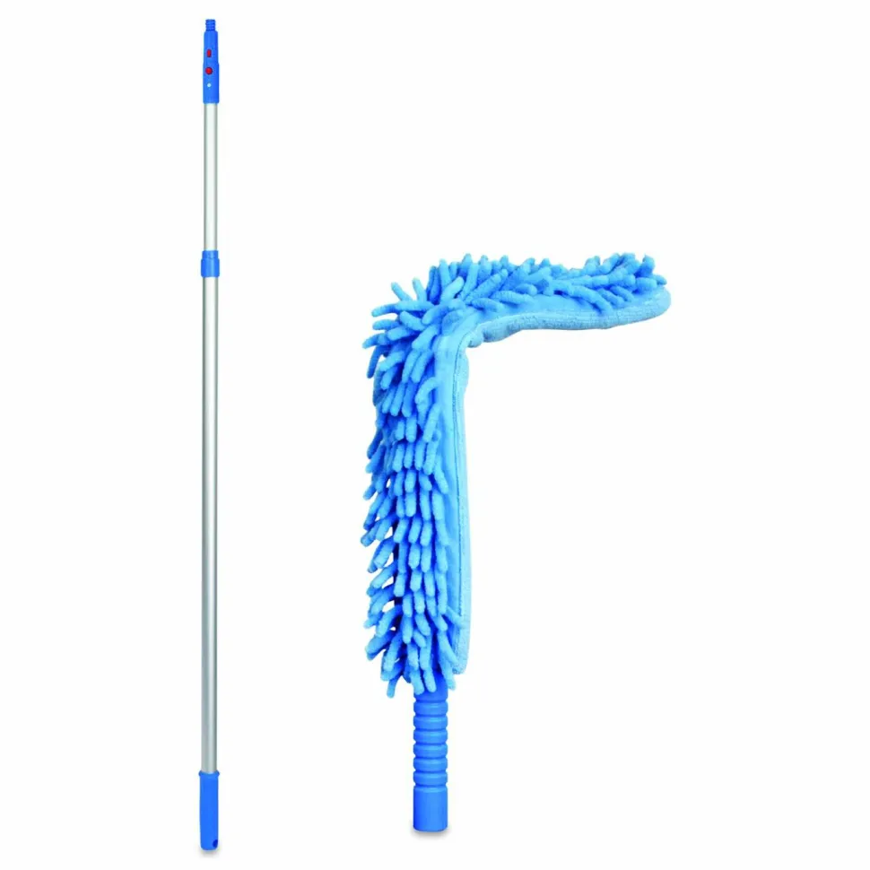 Gritt Commercial Flexible Wand Duster with Microfiber and Chenille Sleeve and 6 ft Telescopic Pole