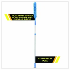 Gritt Commercial Flexible Wand Duster with Microfiber and Chenille Sleeve and 6 ft Telescopic Pole