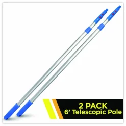 Gritt Commercial 6 ft Telescopic Aluminum Extension Pole with Click/Lock Adapter Cone, 3.5 ft to 6 ft, Blue/Silver, 2/Pack