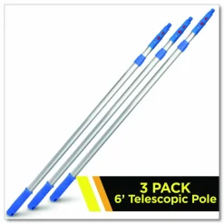 Gritt Commercial 6 ft Telescopic Aluminum Extension Pole with Click/Lock Adapter Cone, 3.5 ft to 6 ft, Blue/Silver, 3/Pack