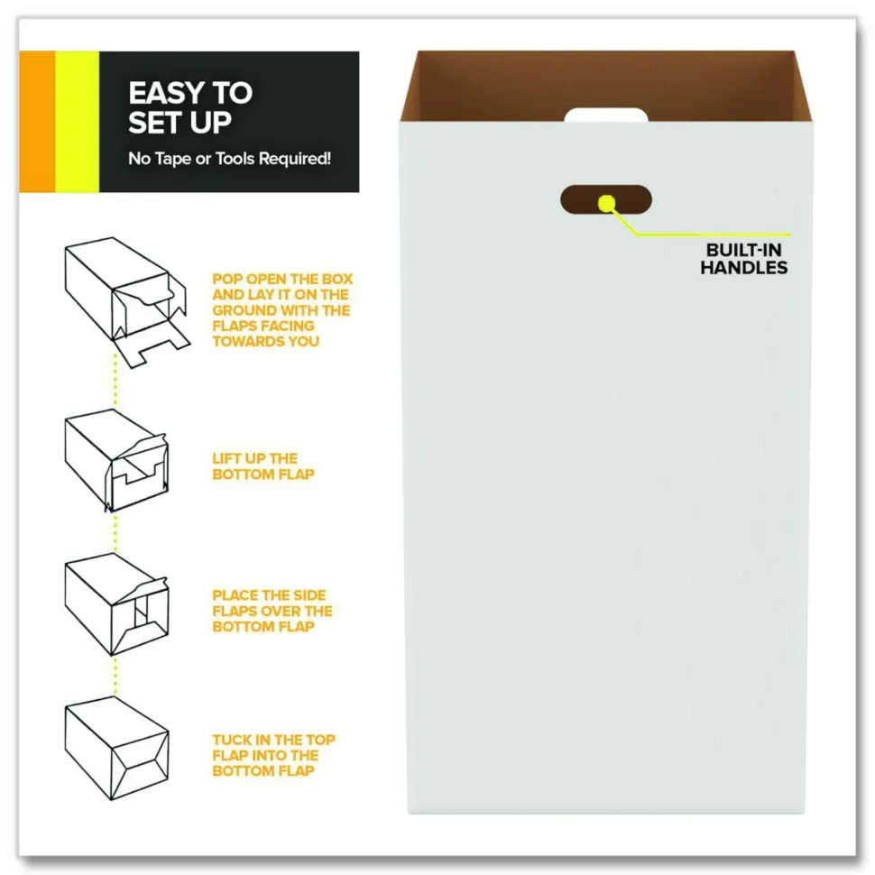 Gritt Commercial 40 Gallon Corrugated Cardboard Trash Can and Recycling Container, White, 10/Carton