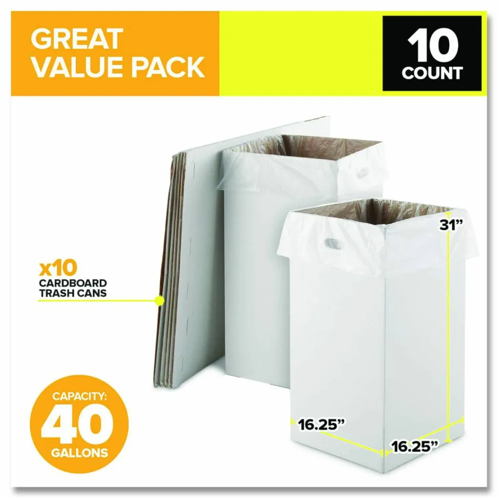 Gritt Commercial 40 Gallon Corrugated Cardboard Trash Can and Recycling Container, White, 10/Carton