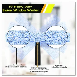 Gritt Commercial Heavy-Duty Swivel Window Washer, 14" Wide Blade, 12/Carton