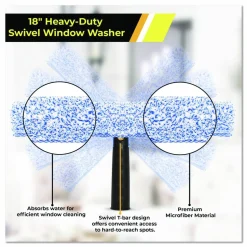 Gritt Commercial Heavy-Duty Swivel Window Washer, 18" Wide Blade, 12/Carton