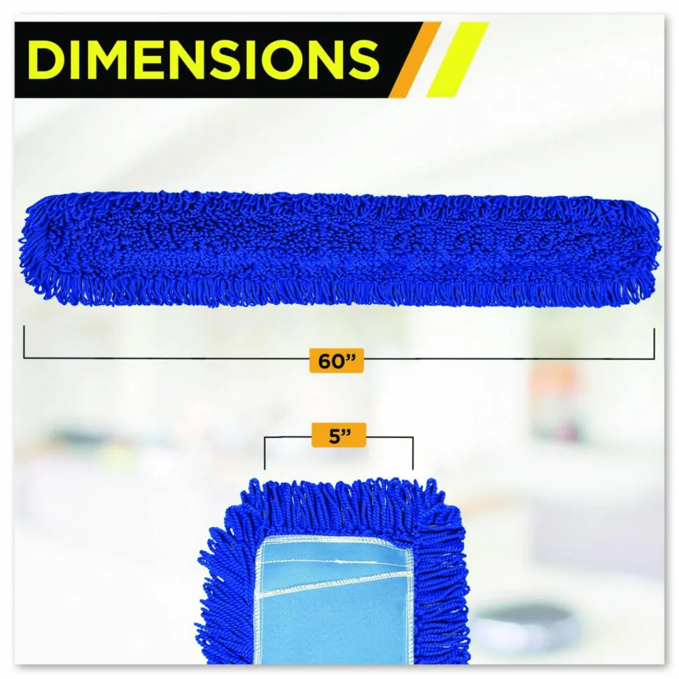 Gritt Commercial Microfiber Looped Dust Mop Pad Head, 60 x 5, Blue, 6/Pack