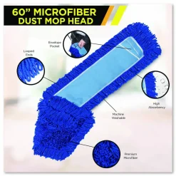 Gritt Commercial Microfiber Looped Dust Mop Pad Head, 60 x 5, Blue, 6/Pack