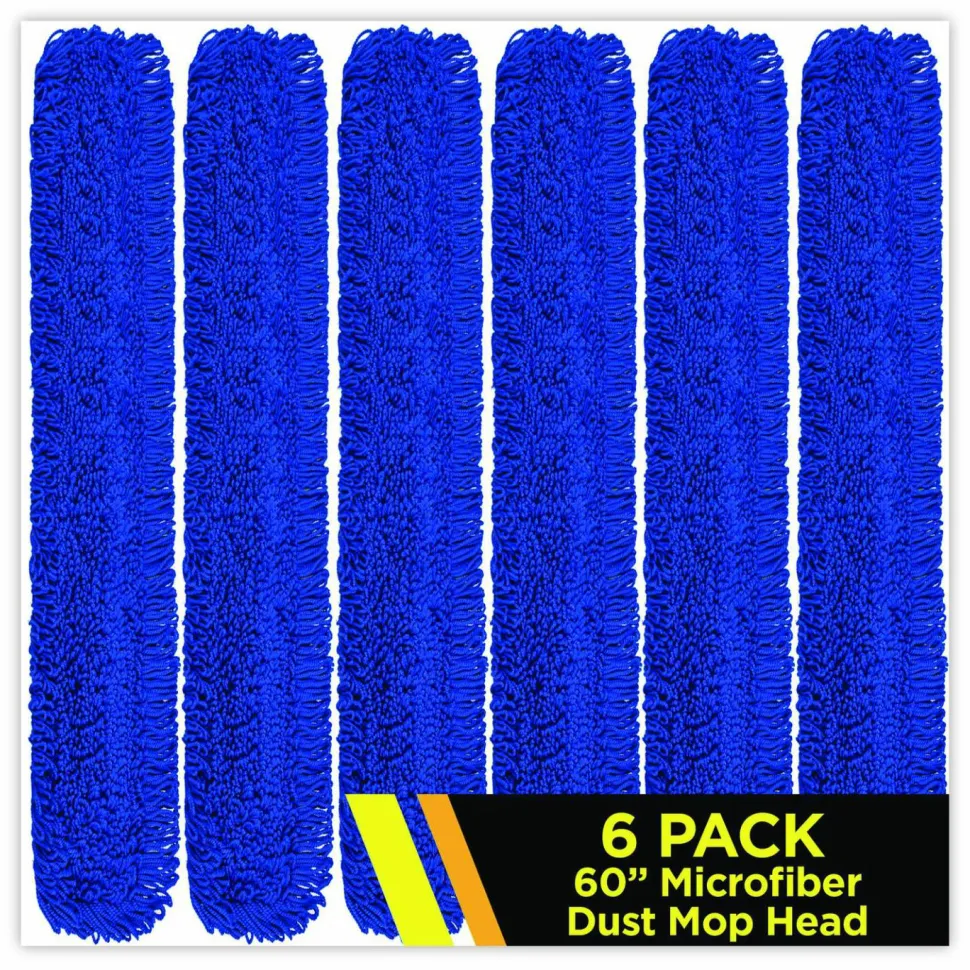 Gritt Commercial Microfiber Looped Dust Mop Pad Head, 60 x 5, Blue, 6/Pack