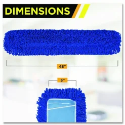 Gritt Commercial Microfiber Looped Dust Mop Pad Head, 48 x 5, Blue, 6/Pack