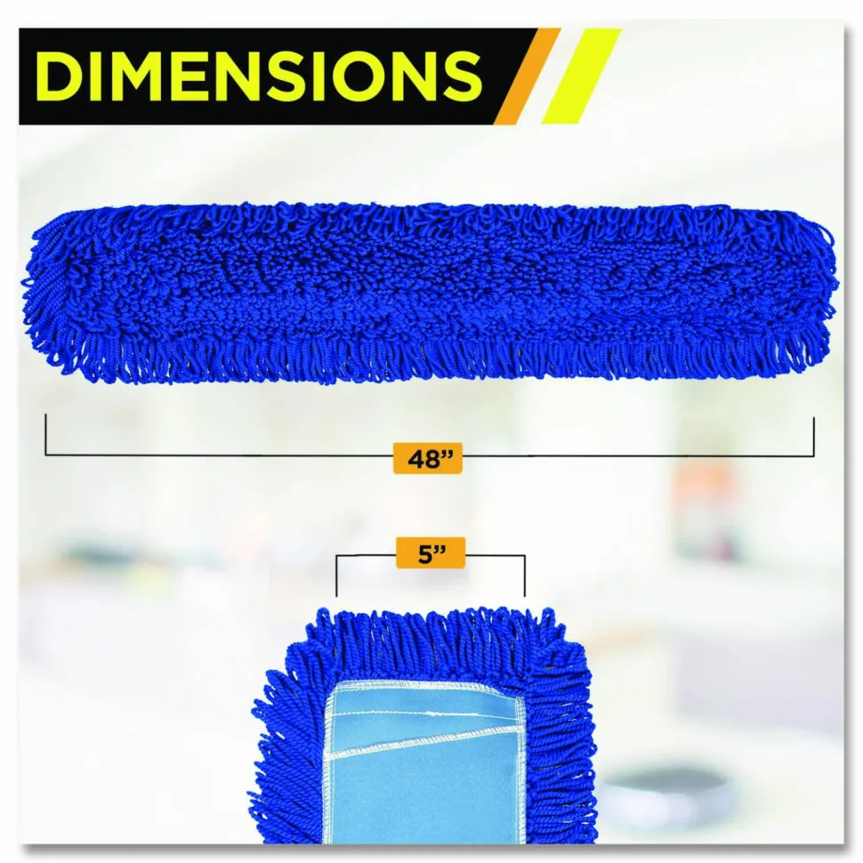 Gritt Commercial Microfiber Looped Dust Mop Pad Head, 48 x 5, Blue, 6/Pack