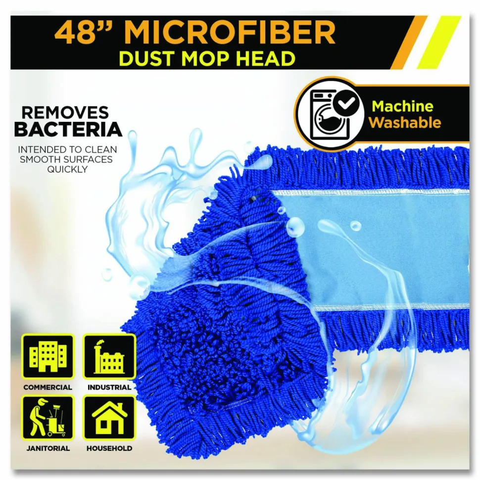 Gritt Commercial Microfiber Looped Dust Mop Pad Head, 48 x 5, Blue, 6/Pack