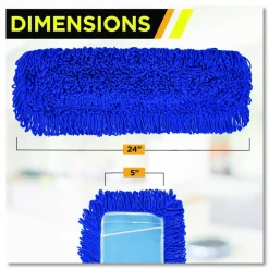 Gritt Commercial Microfiber Looped Dust Mop Pad Head, 24 x 5, Blue