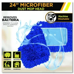 Gritt Commercial Microfiber Looped Dust Mop Pad Head, 24 x 5, Blue, 12/Carton