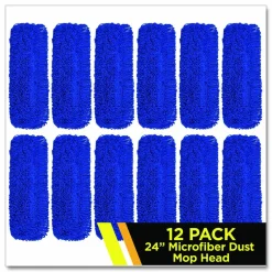 Gritt Commercial Microfiber Looped Dust Mop Pad Head, 24 x 5, Blue, 12/Carton