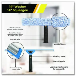 Gritt Commercial Pro Window Cleaning Kit with 14" Squeegee, 14" Washer, 20" Pole and 3 Gallon Heavy-Duty Bucket, 2/Kit