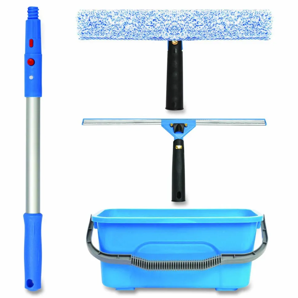 Gritt Commercial Pro Window Cleaning Kit with 14" Squeegee, 14" Washer, 20" Pole and 3 Gallon Heavy-Duty Bucket