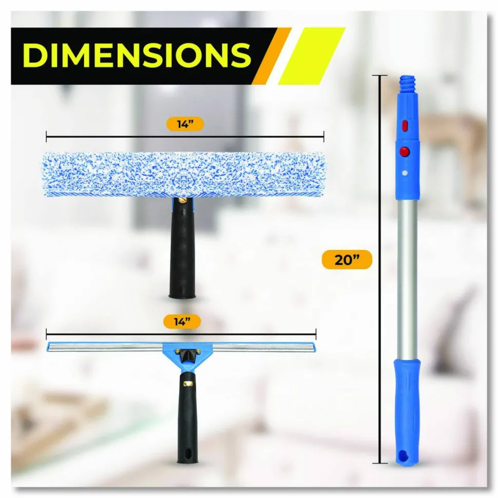 Gritt Commercial Pro Window Cleaning Kit with 14" Squeegee, 14" Washer, 20" Pole and 3 Gallon Heavy-Duty Bucket
