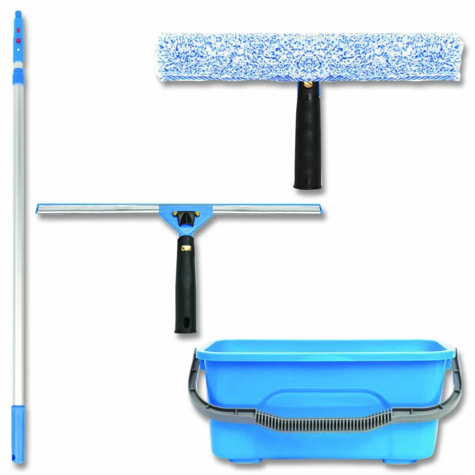 Gritt Commercial Pro Window Washing Kit with 14" Wide Blade Squeegee, Washer, 6 ft Telescopic Pole and 3 gal Heavy-Duty Bucket, 3/Kit