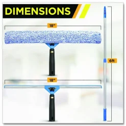 Gritt Commercial Pro Window Washing Kit with Squeegee, Washer and 6 ft Telescopic Pole, 18" Wide Blade