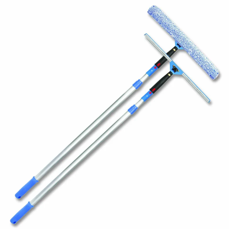 Gritt Commercial Pro Window Washing Kit with Squeegee, Washer and 6 ft Telescopic Pole, 18" Wide Blade