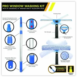 Gritt Commercial Pro Window Washing Kit with Squeegee, Washer and 6 ft Telescopic Pole, 14" Wide, 2/Kit