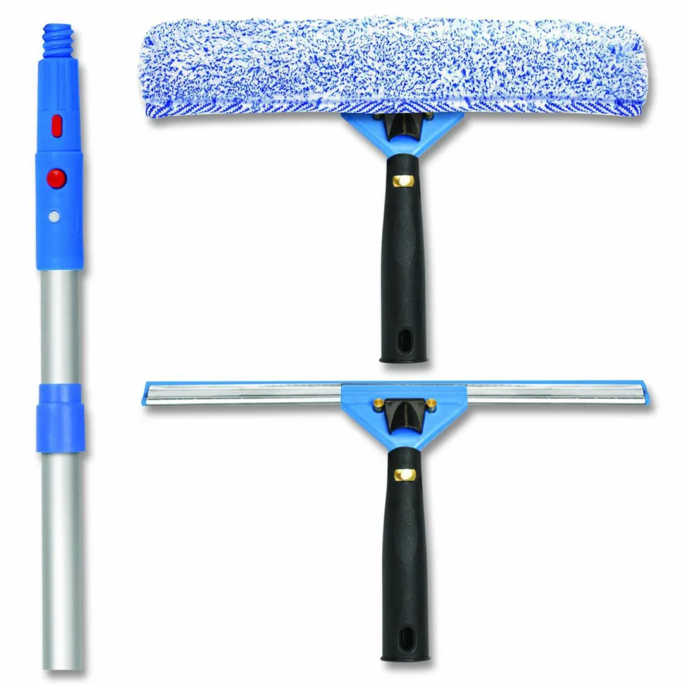 Gritt Commercial Pro Window Washing Kit with Swivel Window Squeegee and 20" Pole, 18" Wide Blade, 3/Kit