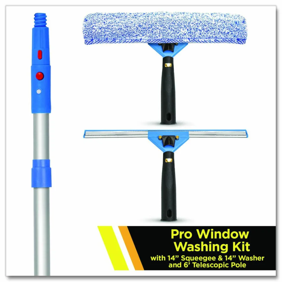 Gritt Commercial Pro Window Washing Kit with Swivel Window Squeegee and 20" Pole, 18" Wide Blade, 3/Kit