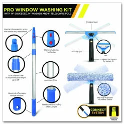 Gritt Commercial Pro Window Washing Kit with Swivel Window Squeegee and 20