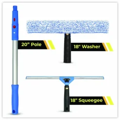 Gritt Commercial Pro Window Washing Kit with Squeegee, Washer and 20" Pole, 18" Wide Blade