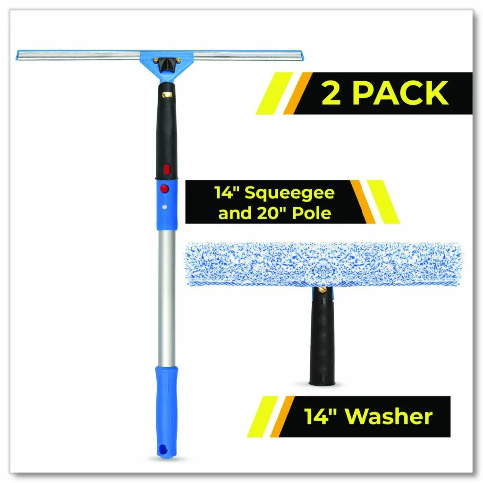 Gritt Commercial Pro Window Washing Kit with Squeegee, Washer and 20" Pole, 14" Wide Blade, 2/Kit