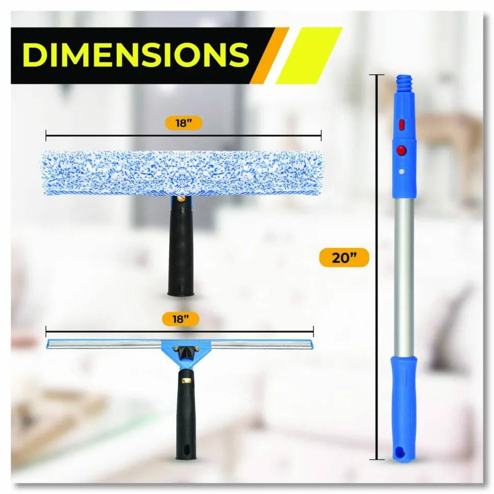 Gritt Commercial Pro Window Washing Kit with Squeegee, Washer and 20" Pole, 18" Blade, 3/Kit