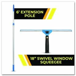 Gritt Commercial Pro Window Washing Kit with Swivel Squeegee and 6 ft Telescopic Pole, 18" Wide Blade