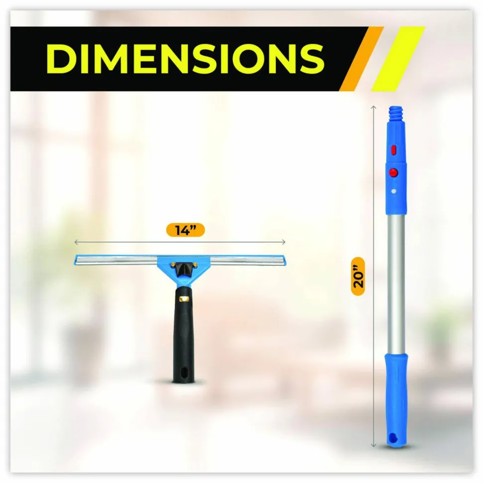 Gritt Commercial Pro Window Washing Kit with Swivel Window Squeegee and 20" Pole, 14" Wide Blade, 2/Kit