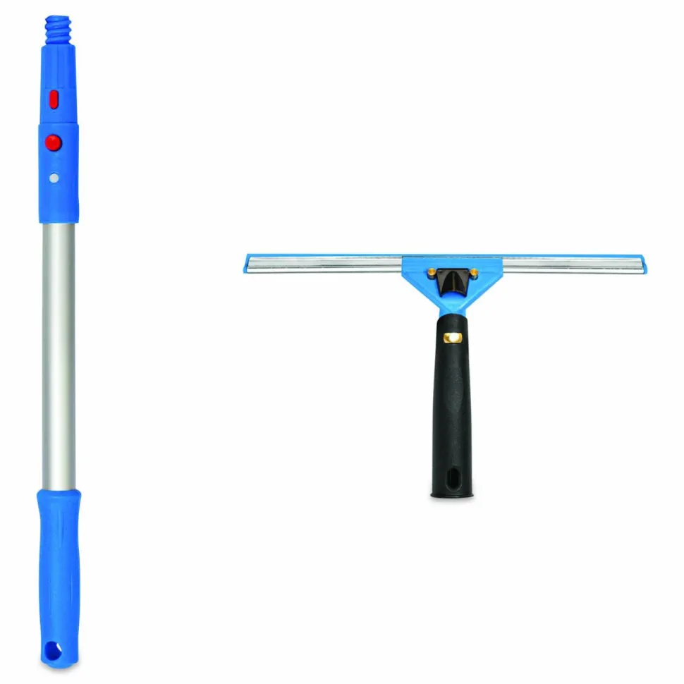 Gritt Commercial Pro Window Washing Kit with Swivel Window Squeegee and 20" Pole, 14" Wide Blade, 2/Kit