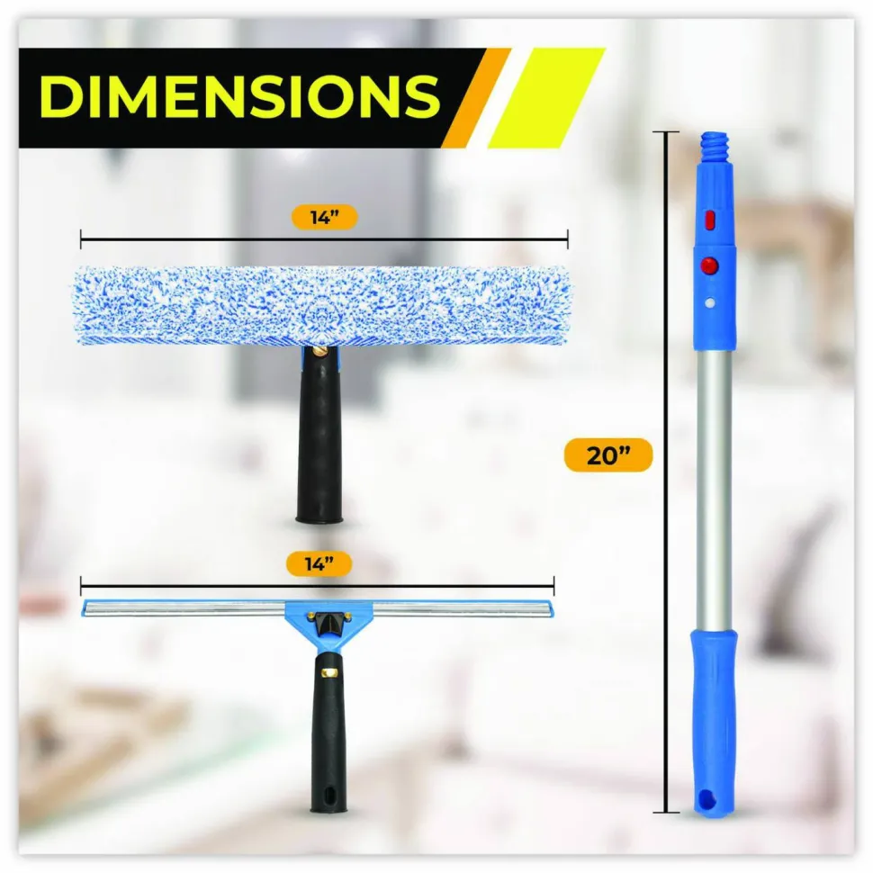 Gritt Commercial Pro Window Washing Kit with Squeegee, Washer and 20" Pole, 14" Wide Blade