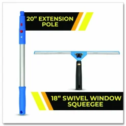 Gritt Commercial Pro Window Washing Kit with Squeegee, Washer and 6 ft Telescopic Pole, 18