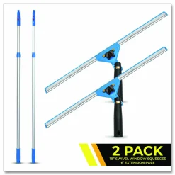 Gritt Commercial Pro Window Washing Kit with Swivel Squeegee and 6 ft Telescopic Pole, 18" Wide Blade, 2/Kit