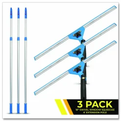 Gritt Commercial Pro Window Washing Kit with Swivel Squeegee and 6 ft Telescopic Pole, 18" Wide Blade, 3/Kit