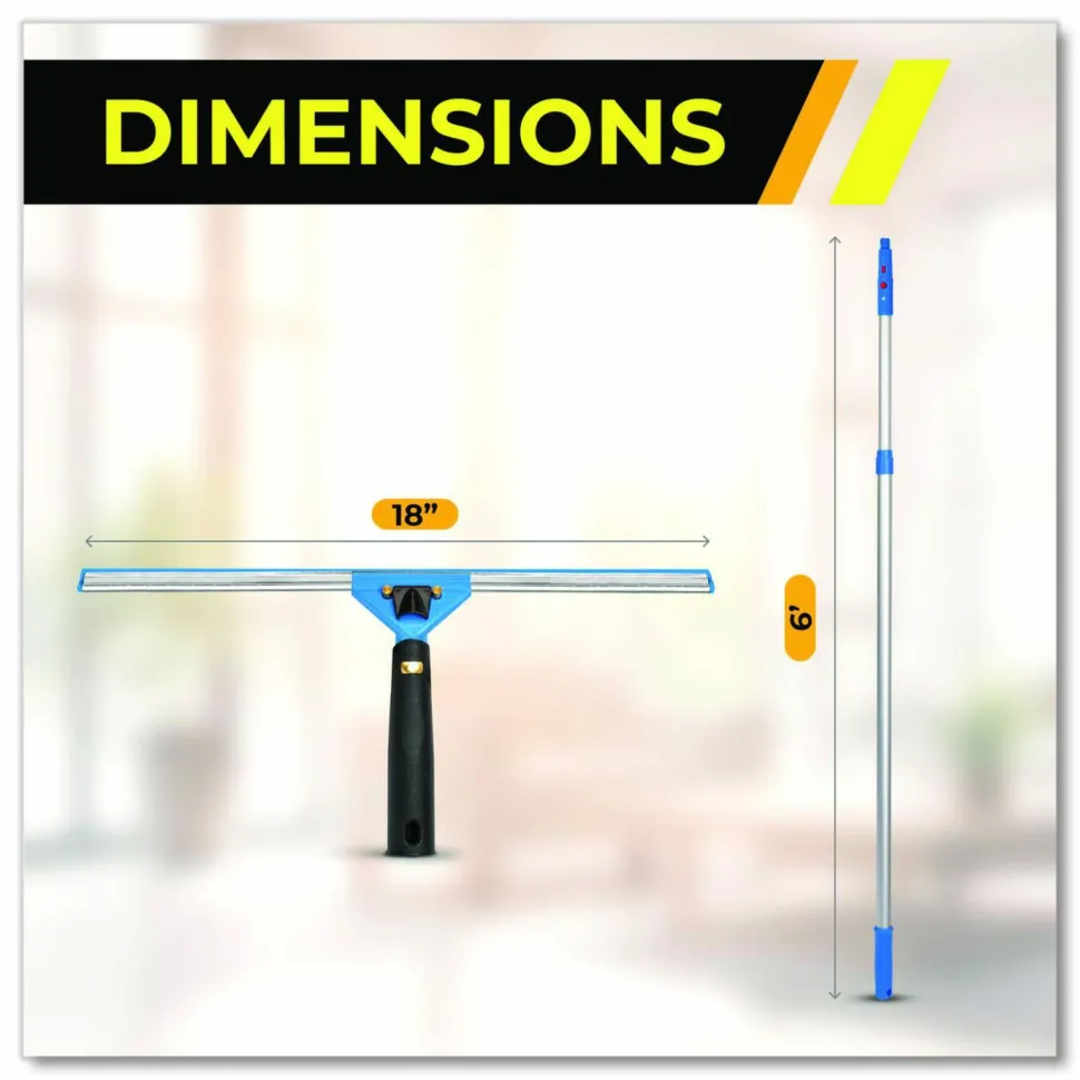 Gritt Commercial Pro Window Washing Kit with Swivel Squeegee and 6 ft Telescopic Pole, 18" Wide Blade, 3/Kit