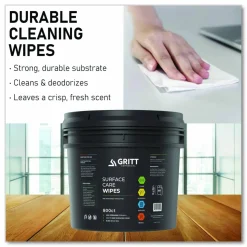 Gritt Commercial Surface Care Wipes, 1-Ply, 6 x 8, Fresh Scent, White, 800 Wipes/Bucket