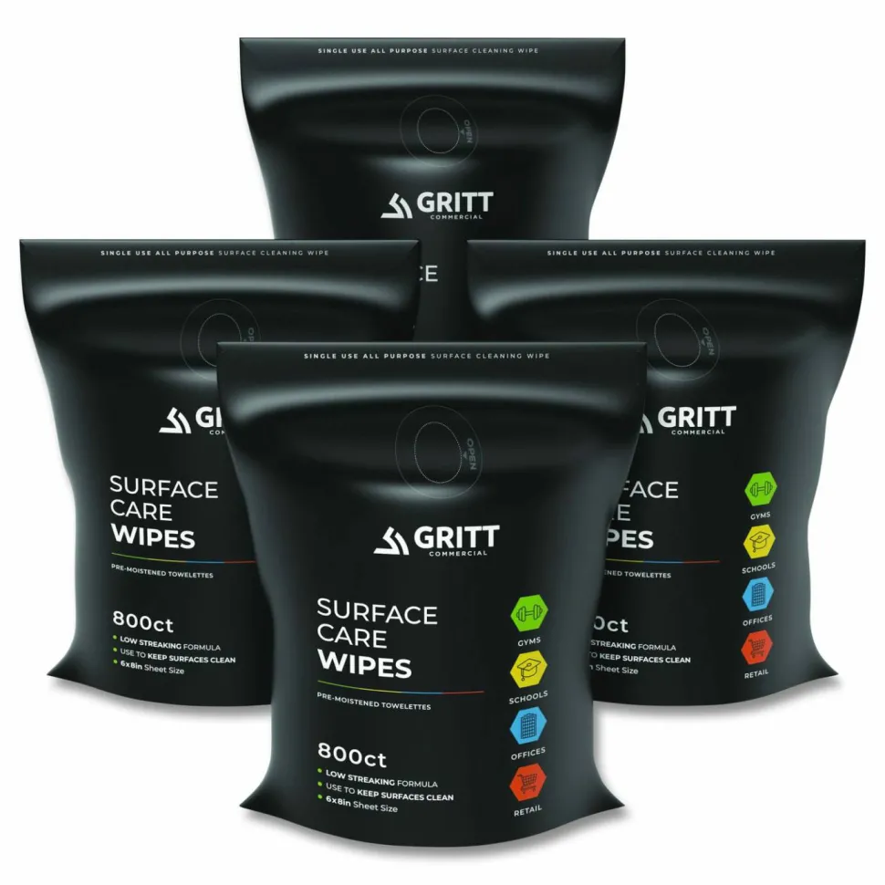 Gritt Commercial Surface Care Wipes, 1-Ply, 6 x 8, Fresh, White, 800/Pack, 4 Packs/Carton