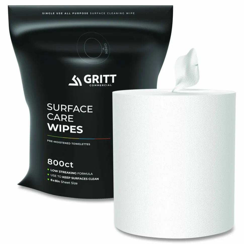 Gritt Commercial Surface Care Wipes, 1-Ply, 6 x 8, Fresh, White, 800/Pack, 4 Packs/Carton