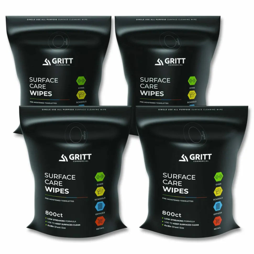Gritt Commercial Surface Care Wipes, 1-Ply, 6 x 8, Fresh, White, 800/Pack, 4 Packs/Carton