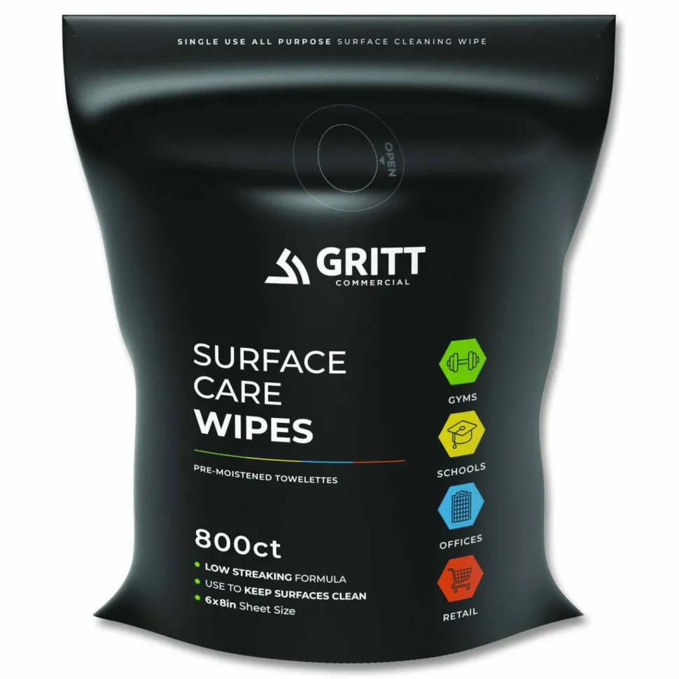 Gritt Commercial Surface Care Wipes, 1-Ply, 6 x 8, Fresh Scent, White, 800 Wipes