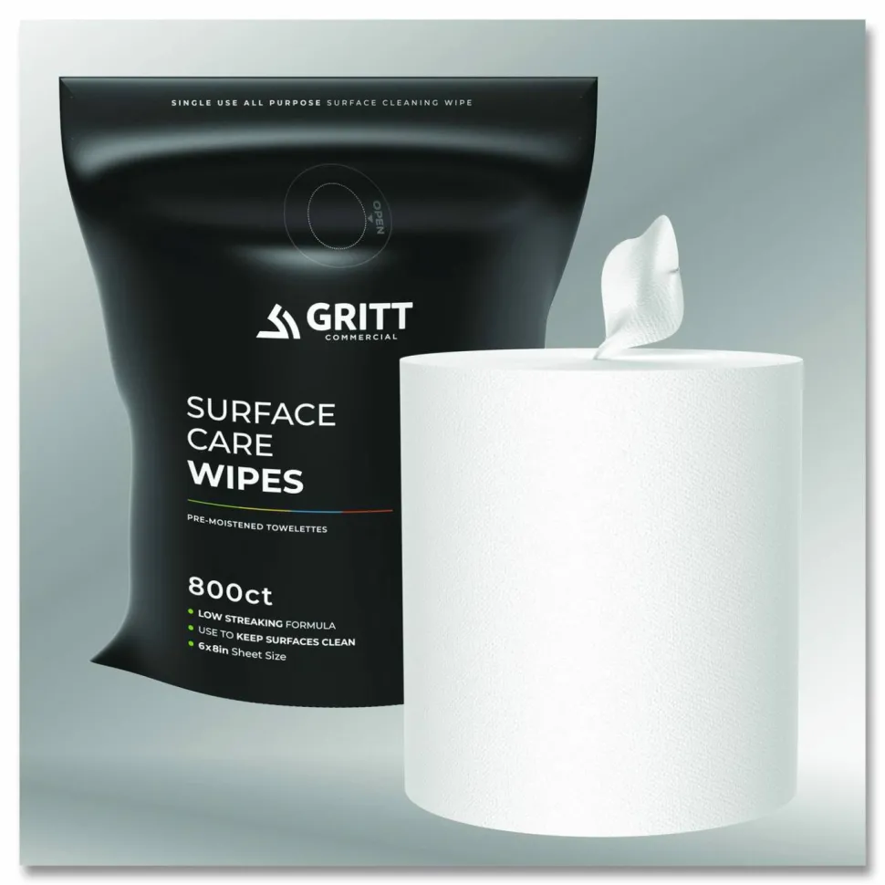 Gritt Commercial Surface Care Wipes, 1-Ply, 6 x 8, Fresh Scent, White, 800 Wipes