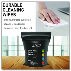 Gritt Commercial Surface Care Wipes, 1-Ply, 6 x 8, Fresh Scent, White, 800 Wipes