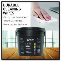 Gritt Commercial Surface Care Wipes, 1-Ply, 6 x 8, Fresh Scent, White, 800/Bucket, 4 Buckets/Carton