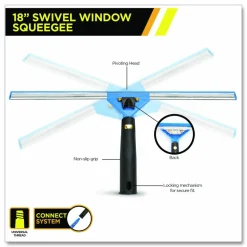 Gritt Commercial Swivel Window Squeegee with Quick Release, 18" Wide Blade